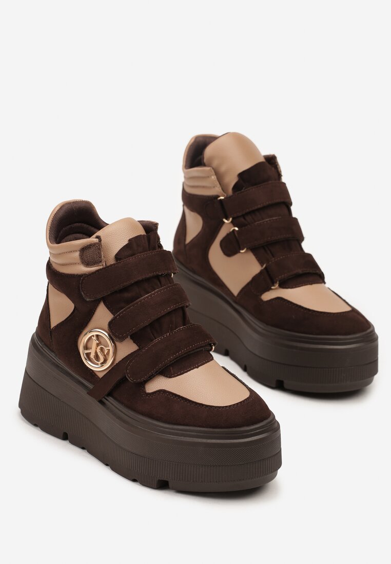 Beżowo-Brązowe Botki Vices w Stylu Sneakersów na Platformie Afirriva