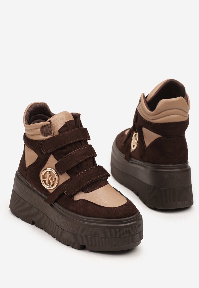 Beżowo-Brązowe Botki Vices w Stylu Sneakersów na Platformie Afirriva
