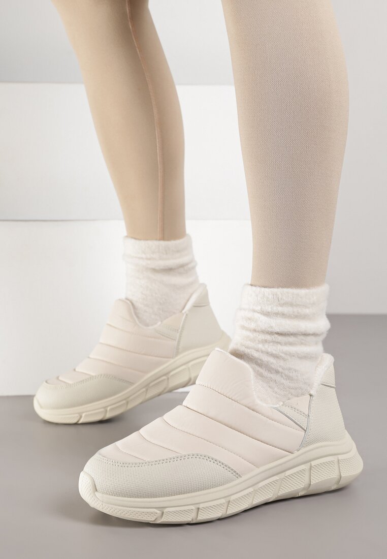 Beżowe Pikowane Sneakersy na Grubej Tłoczonej Platformie Verta