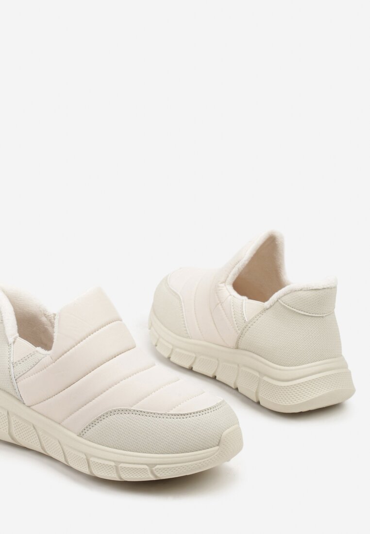 Beżowe Pikowane Sneakersy na Grubej Tłoczonej Platformie Verta