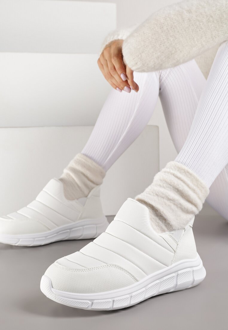 Białe Pikowane Sneakersy na Grubej Tłoczonej Platformie Verta