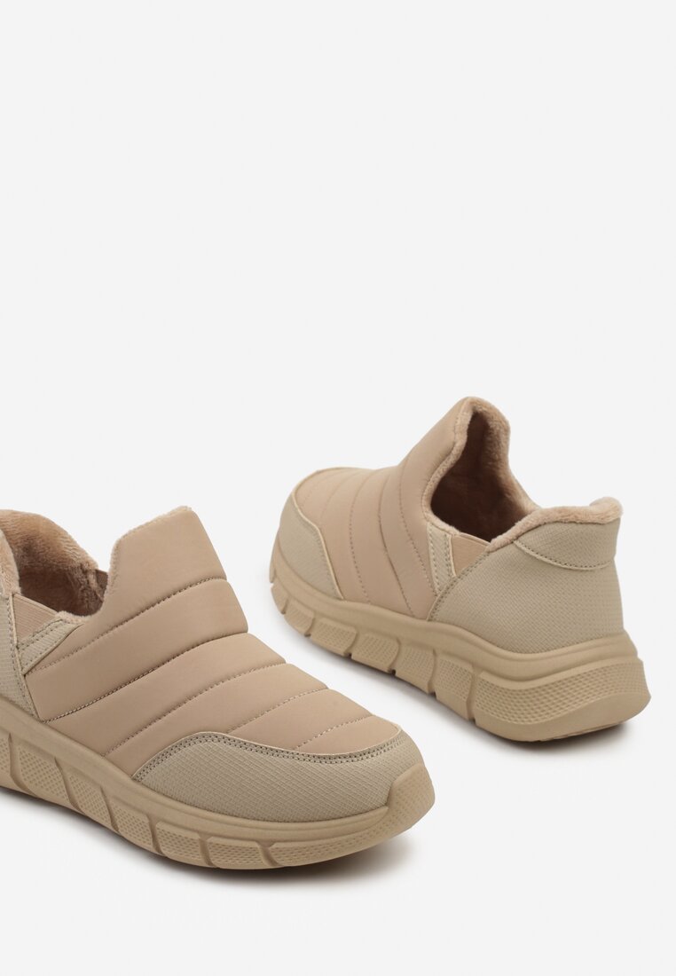 Ciemnobeżowe Pikowane Sneakersy Śniegowce na Grubej Tłoczonej Platformie Verta