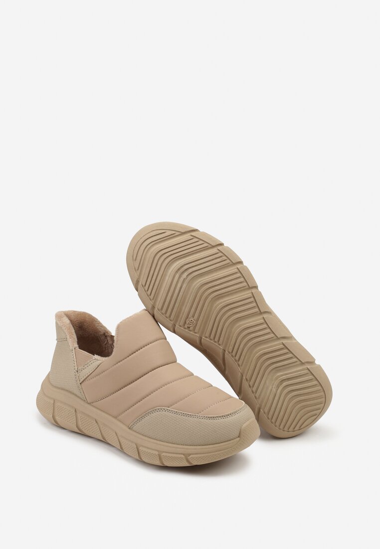 Ciemnobeżowe Pikowane Sneakersy Śniegowce na Grubej Tłoczonej Platformie Verta