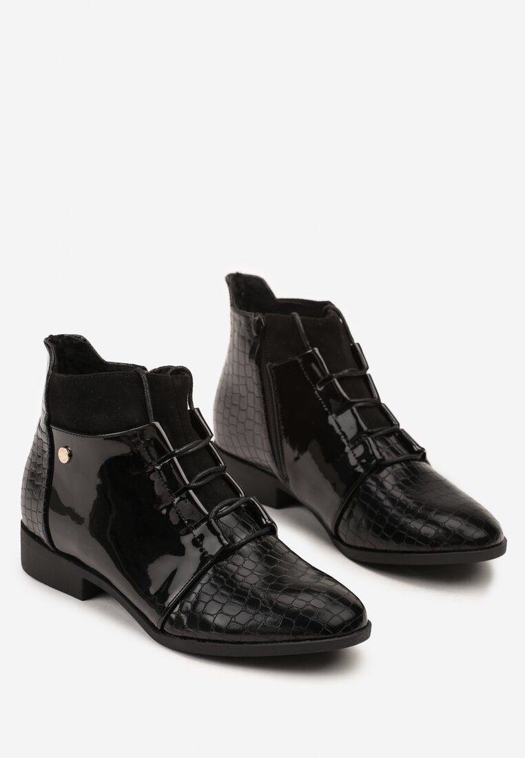 Czarne Sznurowane Botki Vices z Eleganckim Stylu Viellie