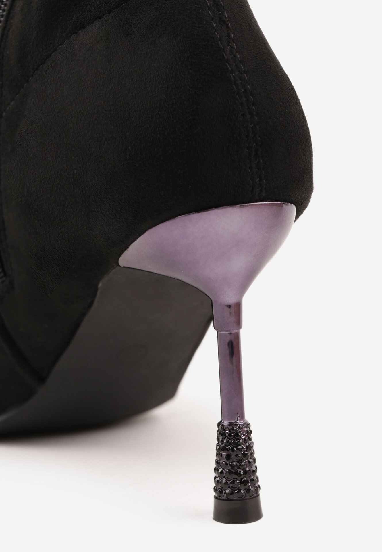 Czarne Botki Vices na Ozdobnej Szpilce z Cyrkoniami Temire