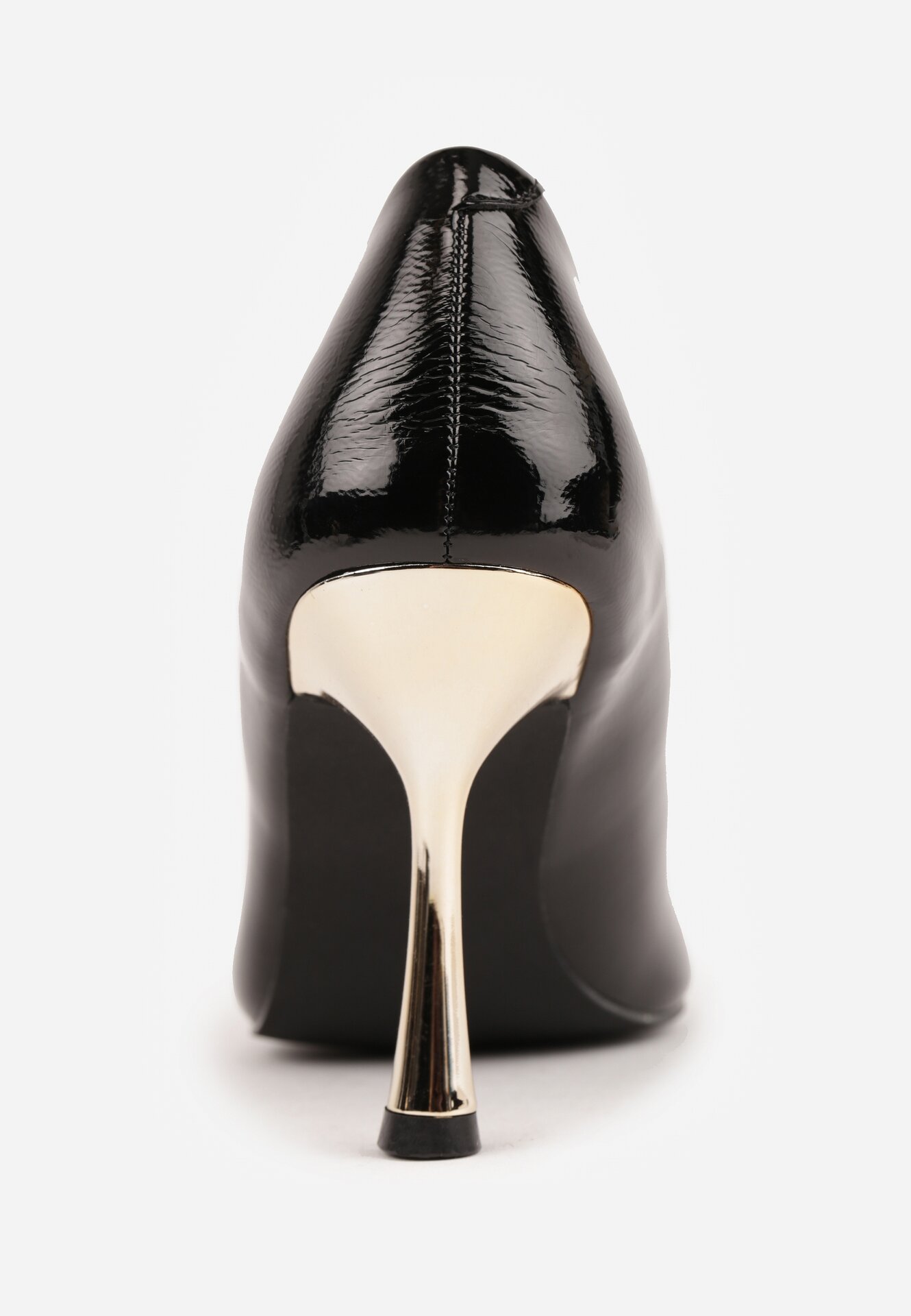 Czarne Lakierowane Szpilki Vices ze Skórzaną Wkładką i Metaliczną Wstawką Fallenisse