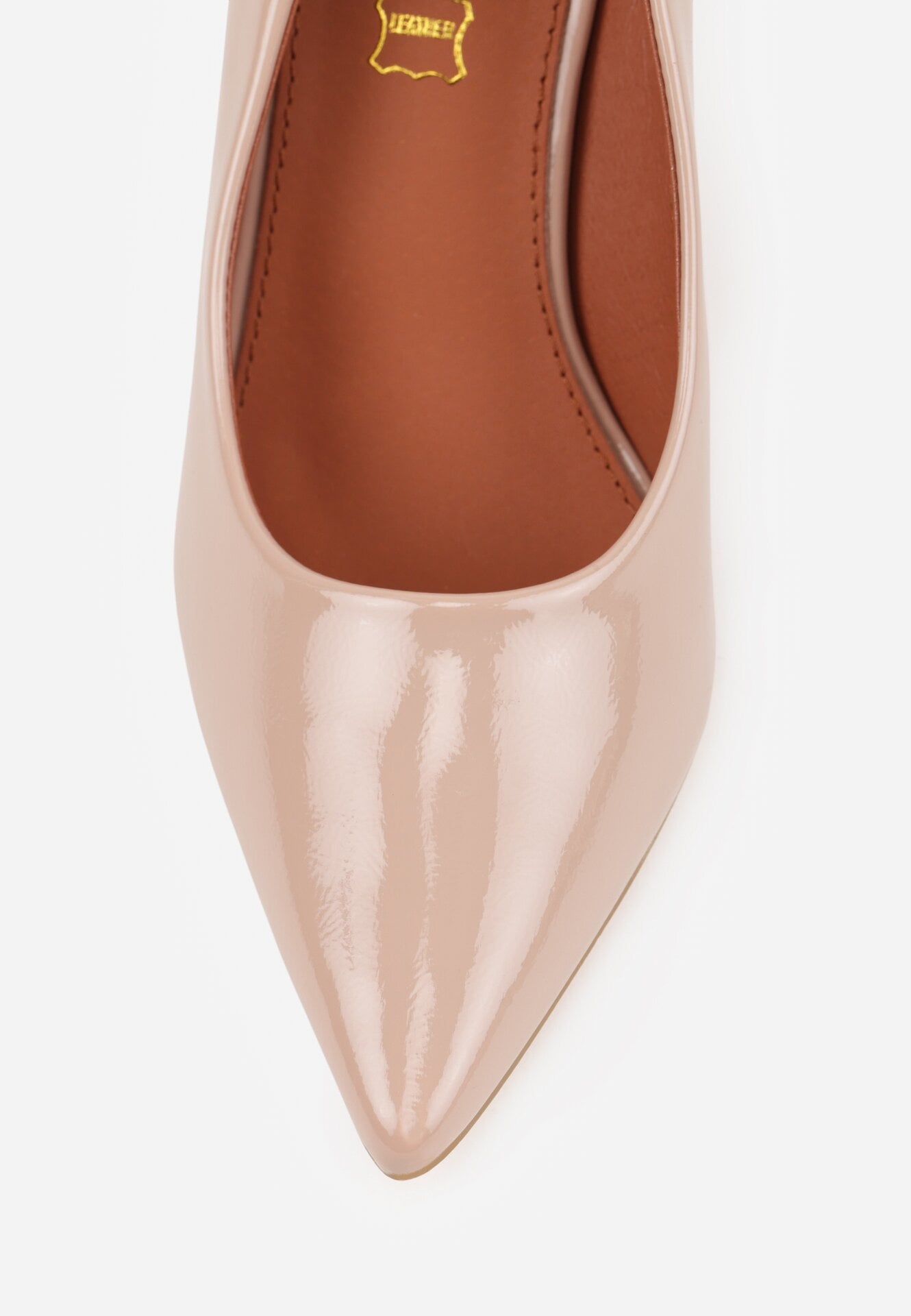 Beżowe Lakierowane Szpilki Vices ze Skórzaną Wkładką i Metaliczną Wstawką Fallenisse