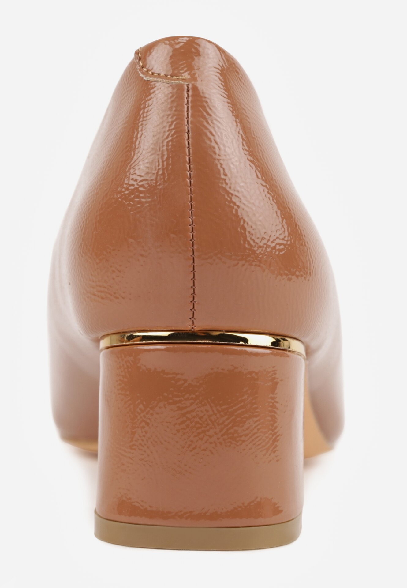 Ciemnobeżowe Czółenka na Obcasie Vices ze Skórzaną Wkładką Ozdobione Klamrą Aponelle