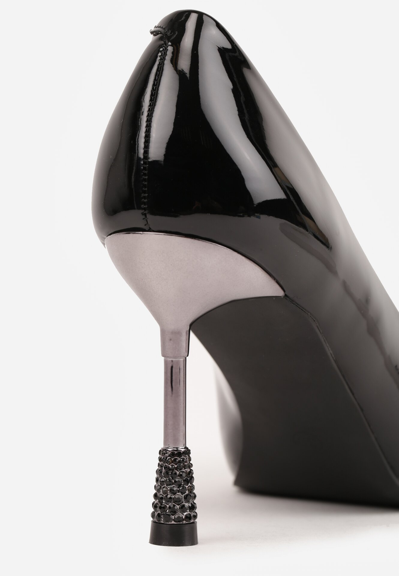 Czarne Lakierowane Szpilki Vices z Wkładką ze Skóry Naturalnej i Cyrkoniami Cendrie