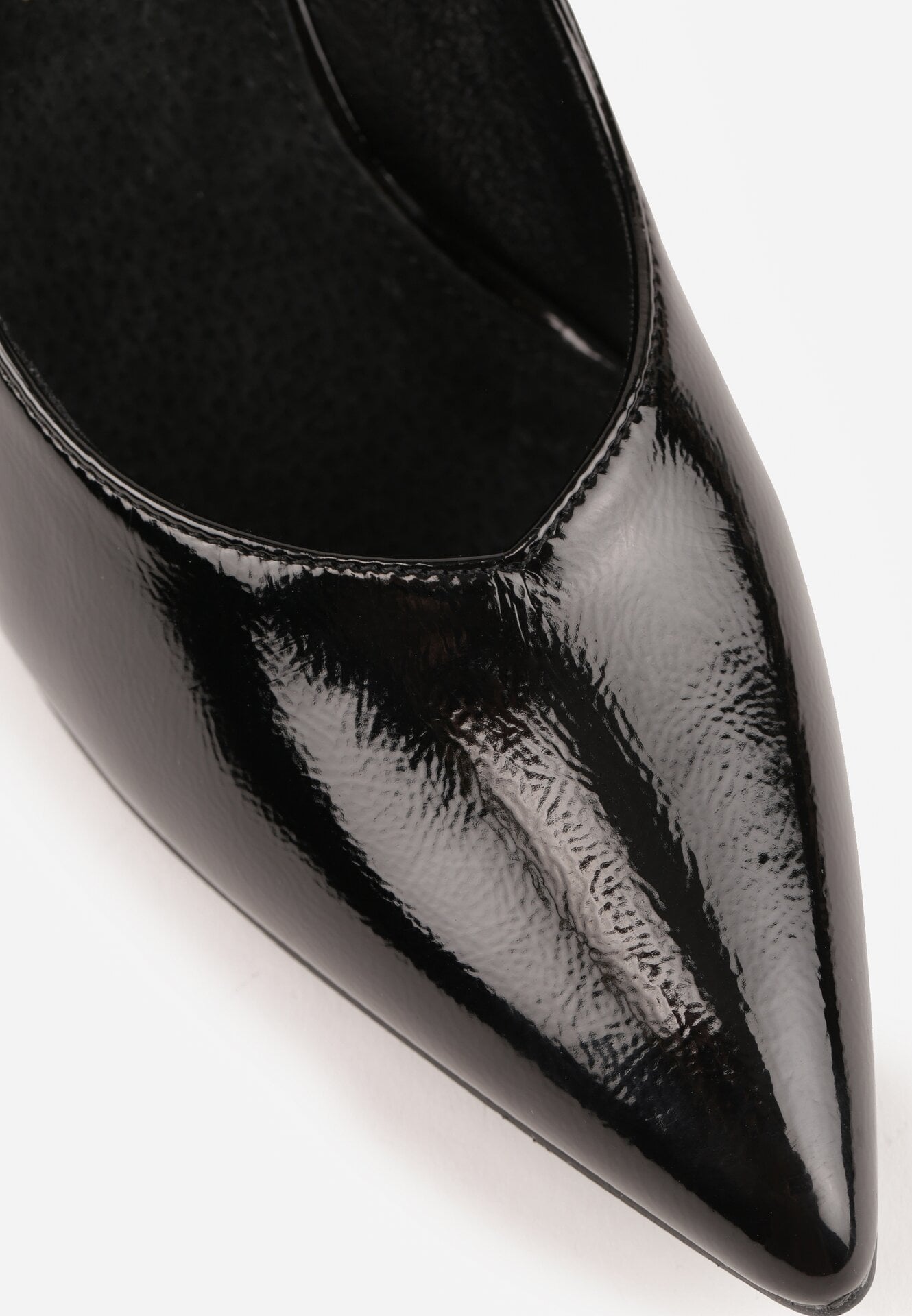 Czarne Lakierowane Czółenka Vices na Geometrycznym Obcasie ze Skórzaną Wkładką Midvire