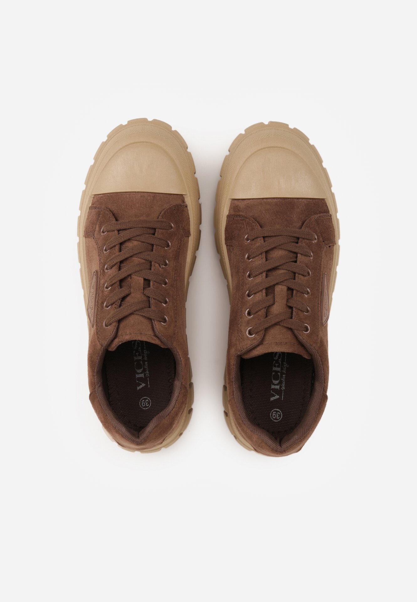 Jasnobrązowe Sneakersy Vices na Grubej Podeszwie z Geometryczną Aplikacją Leanae