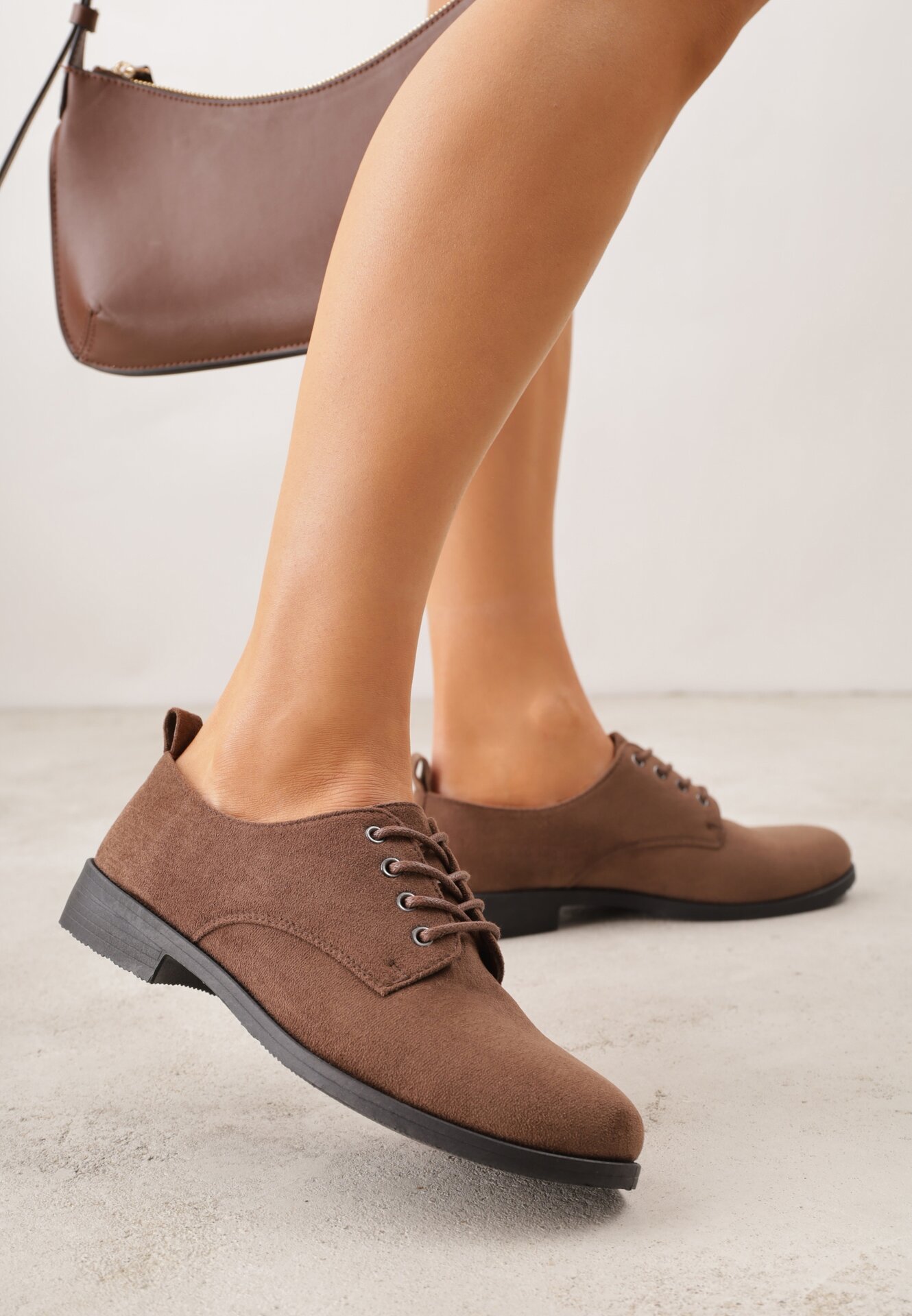 Brązowe Lakierowane Półbuty Oksfordki Yotella