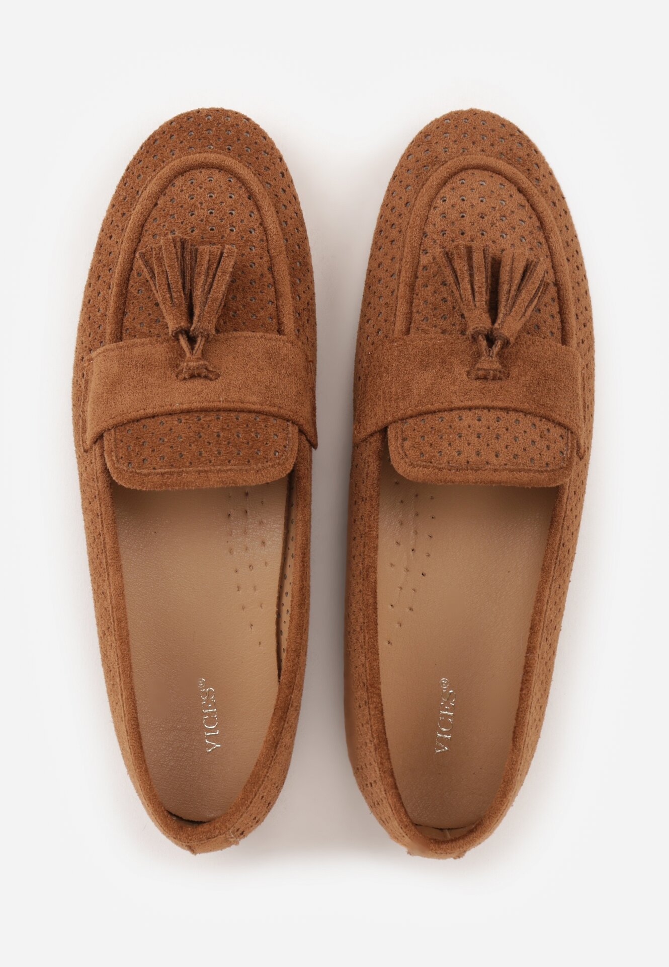 Brązowe Ażurowe Mokasyny VICES Ozdobione Frędzlami Catiana