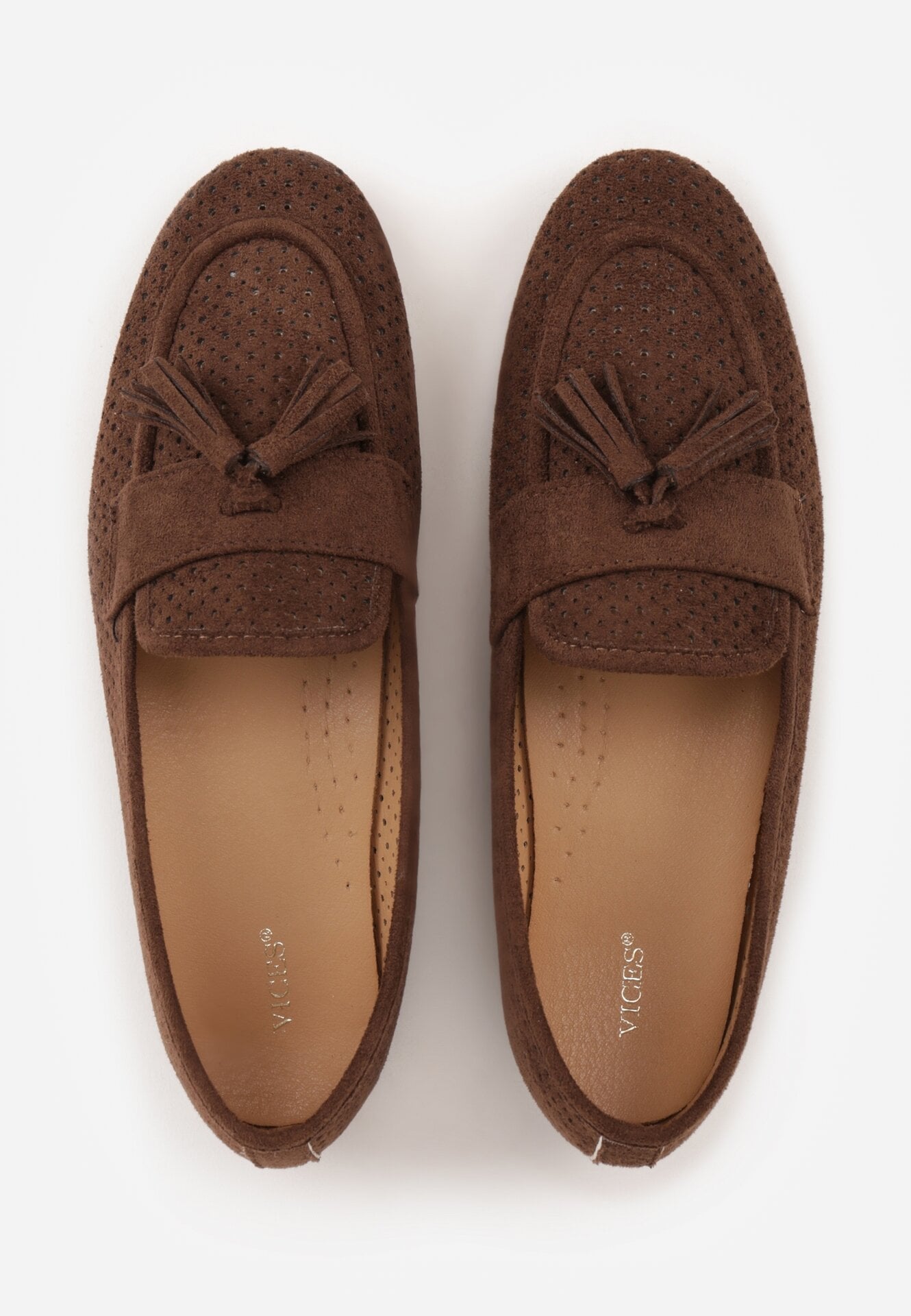 Ciemnobrązowe Ażurowe Mokasyny VICES Ozdobione Frędzlami Catiana