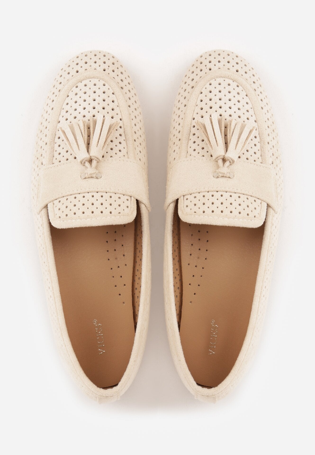 Beżowe Ażurowe Mokasyny VICES Ozdobione Frędzlami Catiana