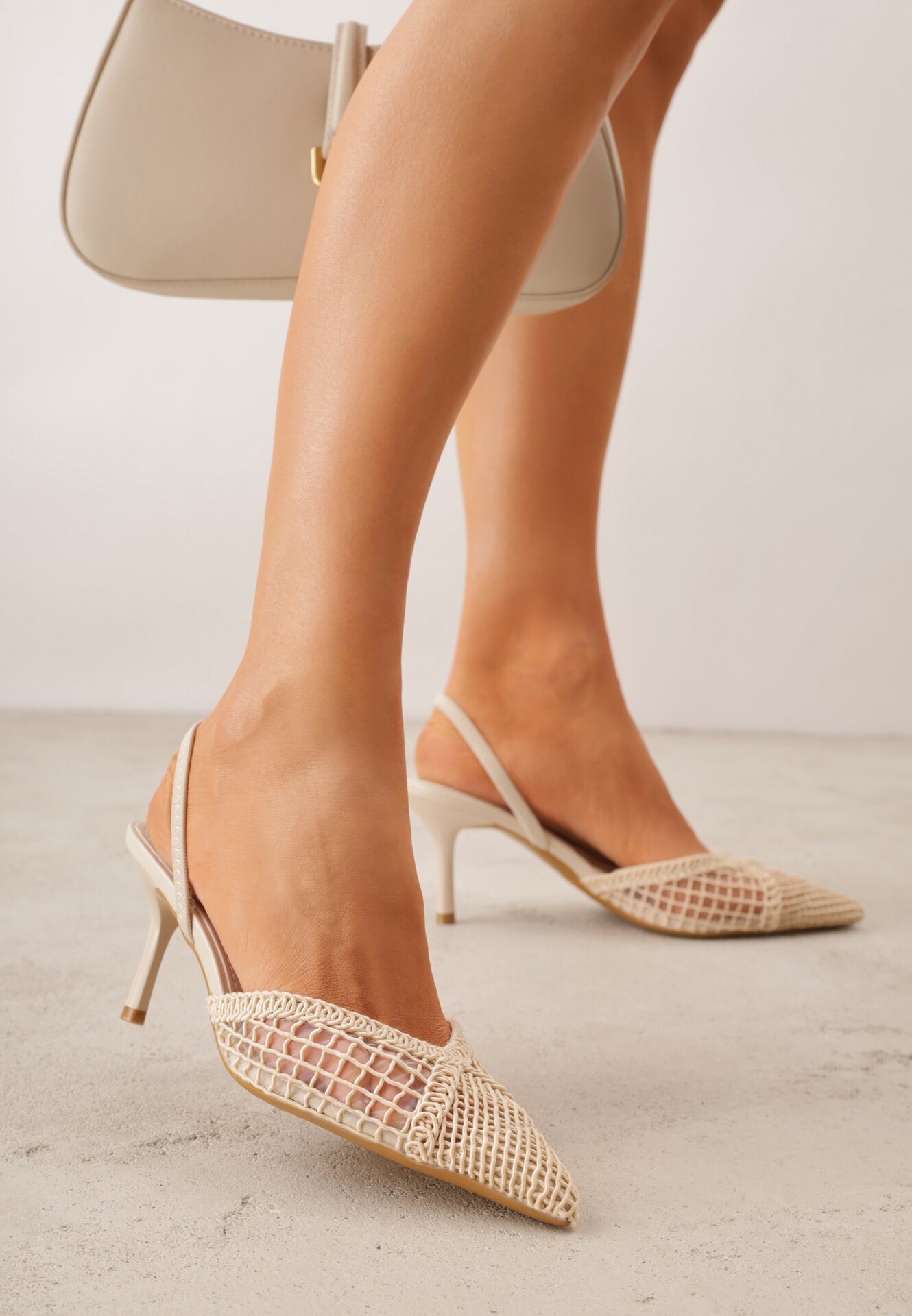 Beżowe Szpilki VICES z Siateczkową Cholewką Idahpeia