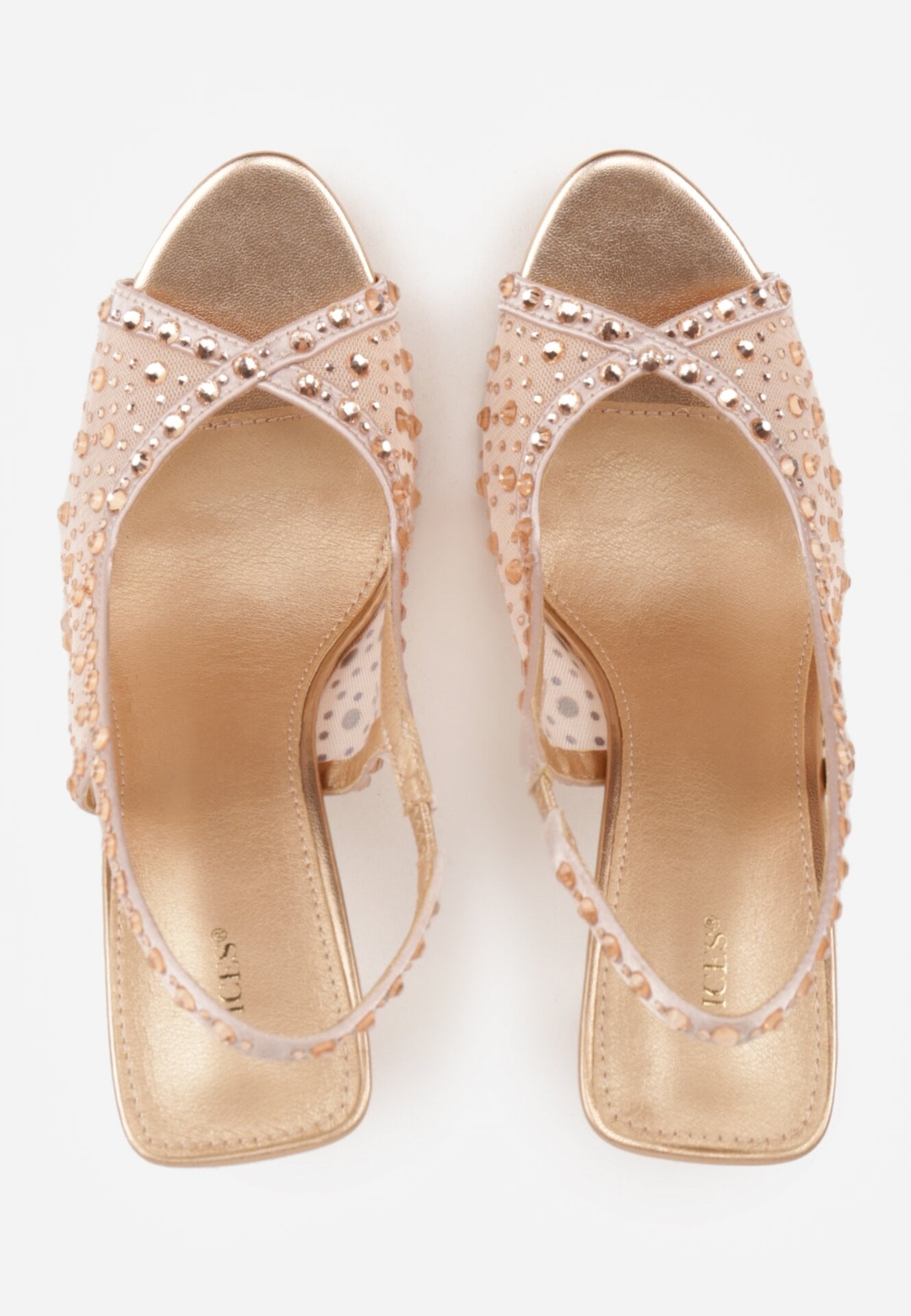 Szampańskie Sandały na Szpilce VICES z Transparentną Cholewką i Cyrkoniami Imelle