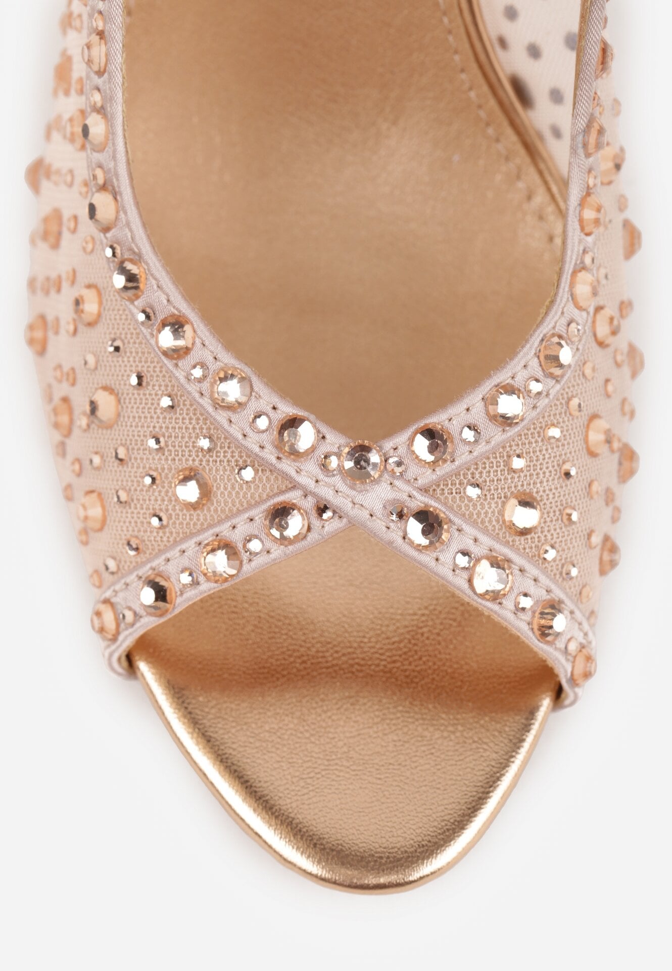 Szampańskie Sandały na Szpilce VICES z Transparentną Cholewką i Cyrkoniami Imelle