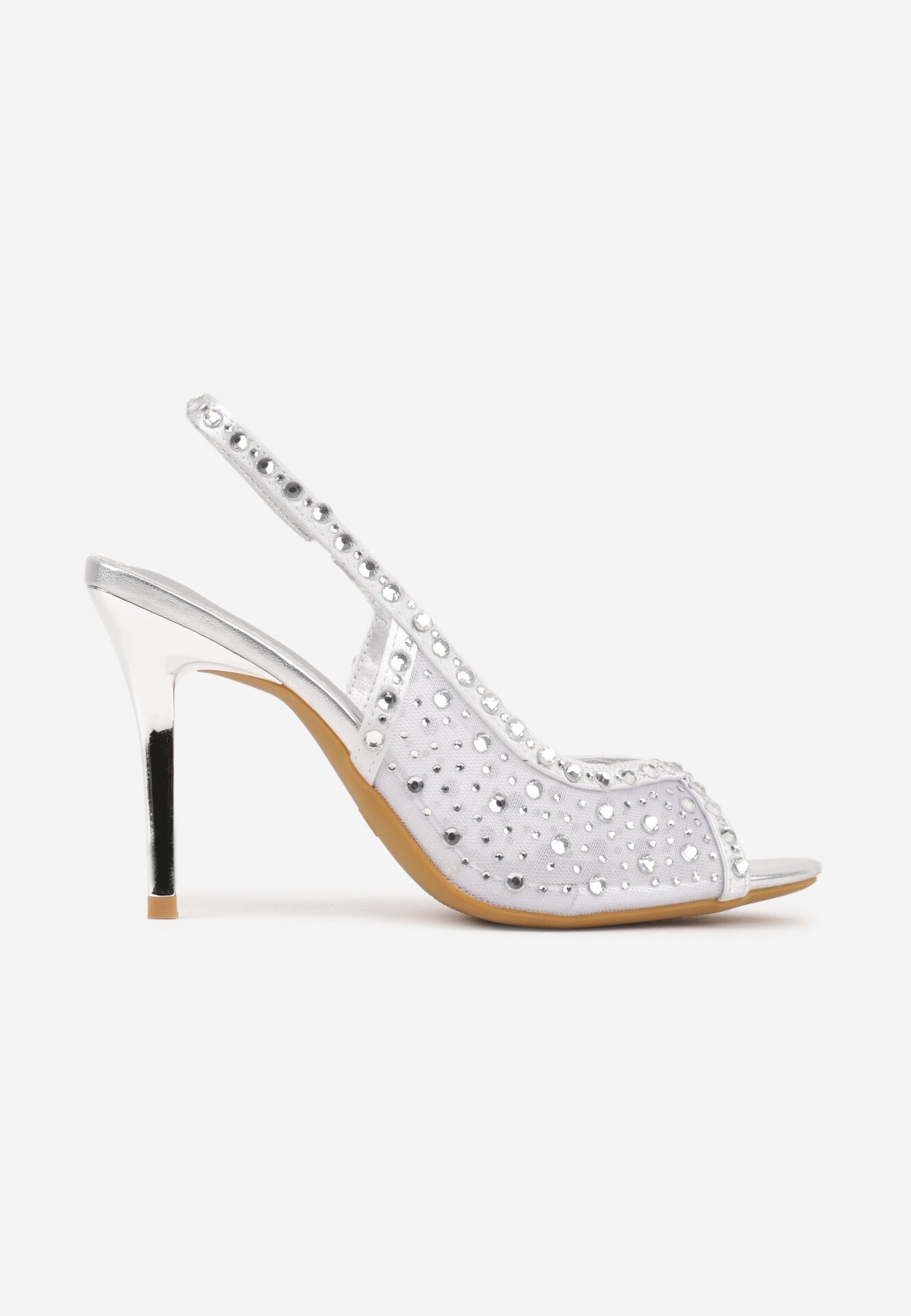 Srebrne Sandały na Szpilce VICES z Transparentną Cholewką i Cyrkoniami Imelle