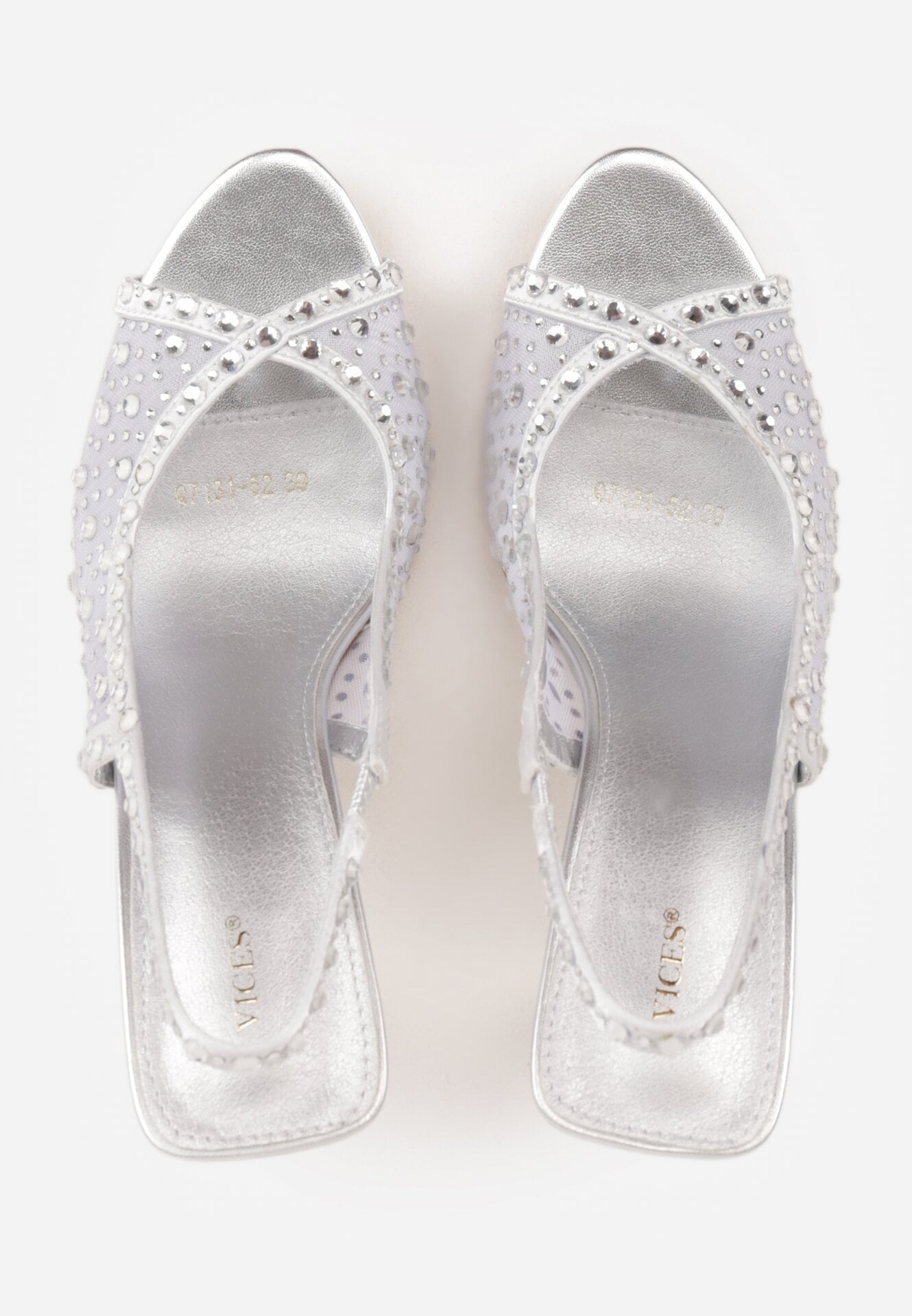 Srebrne Sandały na Szpilce VICES z Transparentną Cholewką i Cyrkoniami Imelle