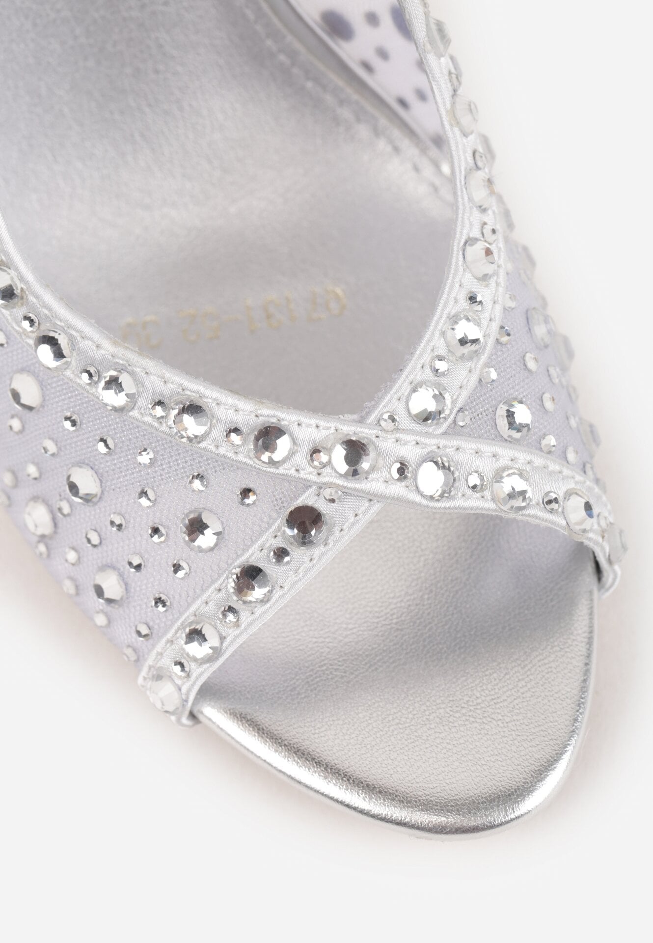 Srebrne Sandały na Szpilce VICES z Transparentną Cholewką i Cyrkoniami Imelle