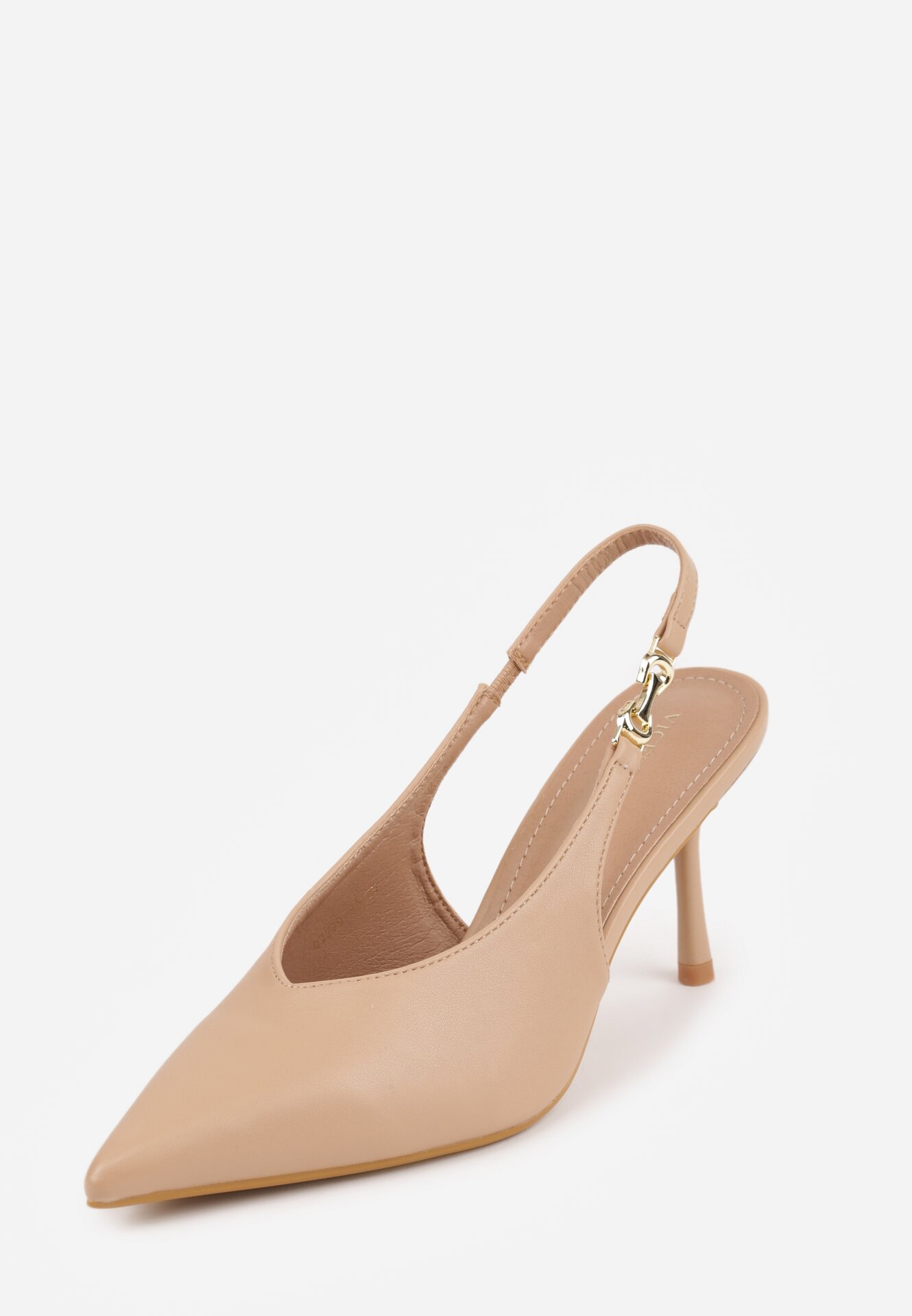 Ciemnobeżowe Szpilki VICES z Odkrytą Piętą i Wycięciem w Kształcie Litery V Natinawe