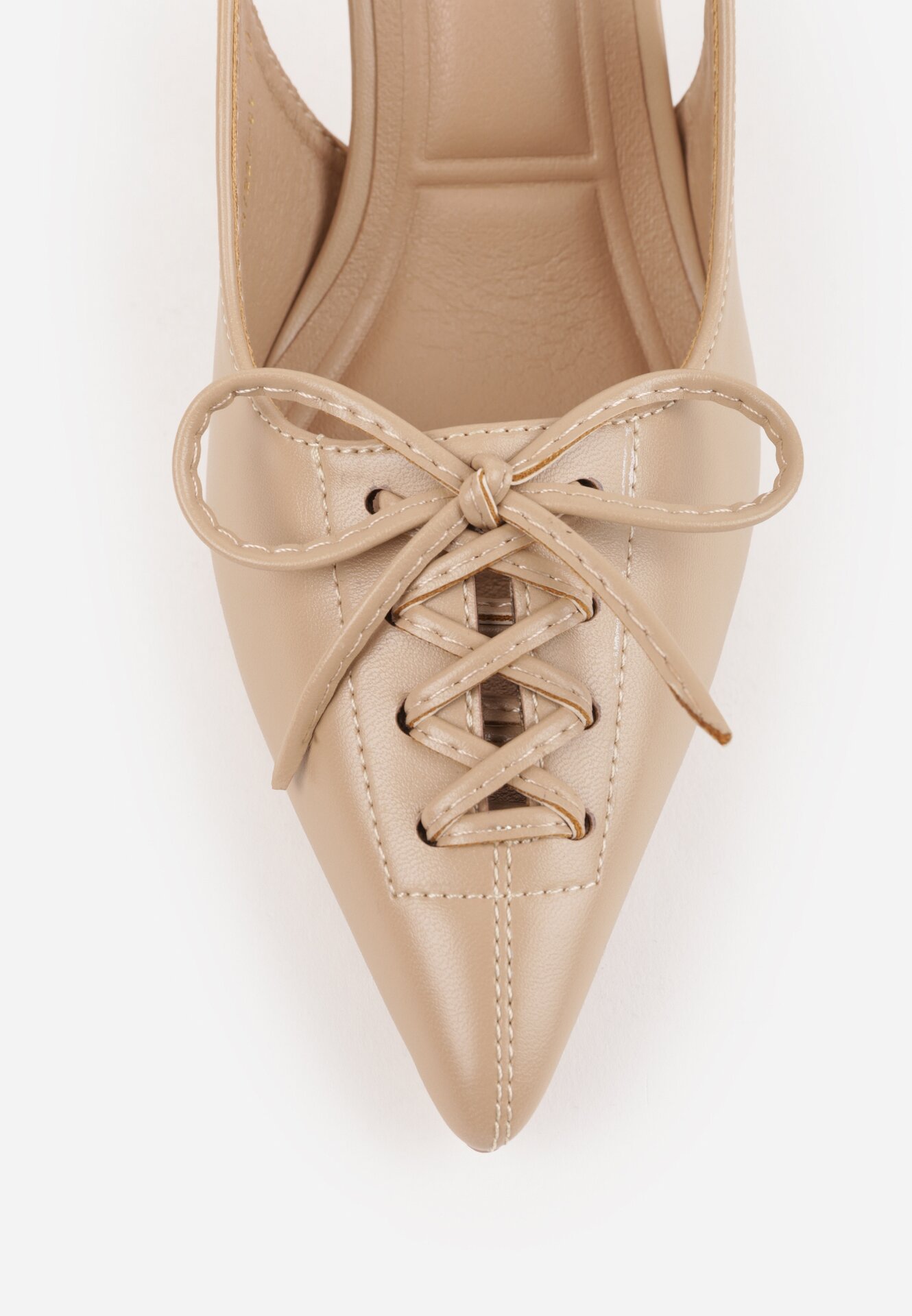 Ciemnobeżowe Szpilki VICES z Odkrytą Piętą i Ozdobnym Gorsetowym Sznurowaniem Aziruna