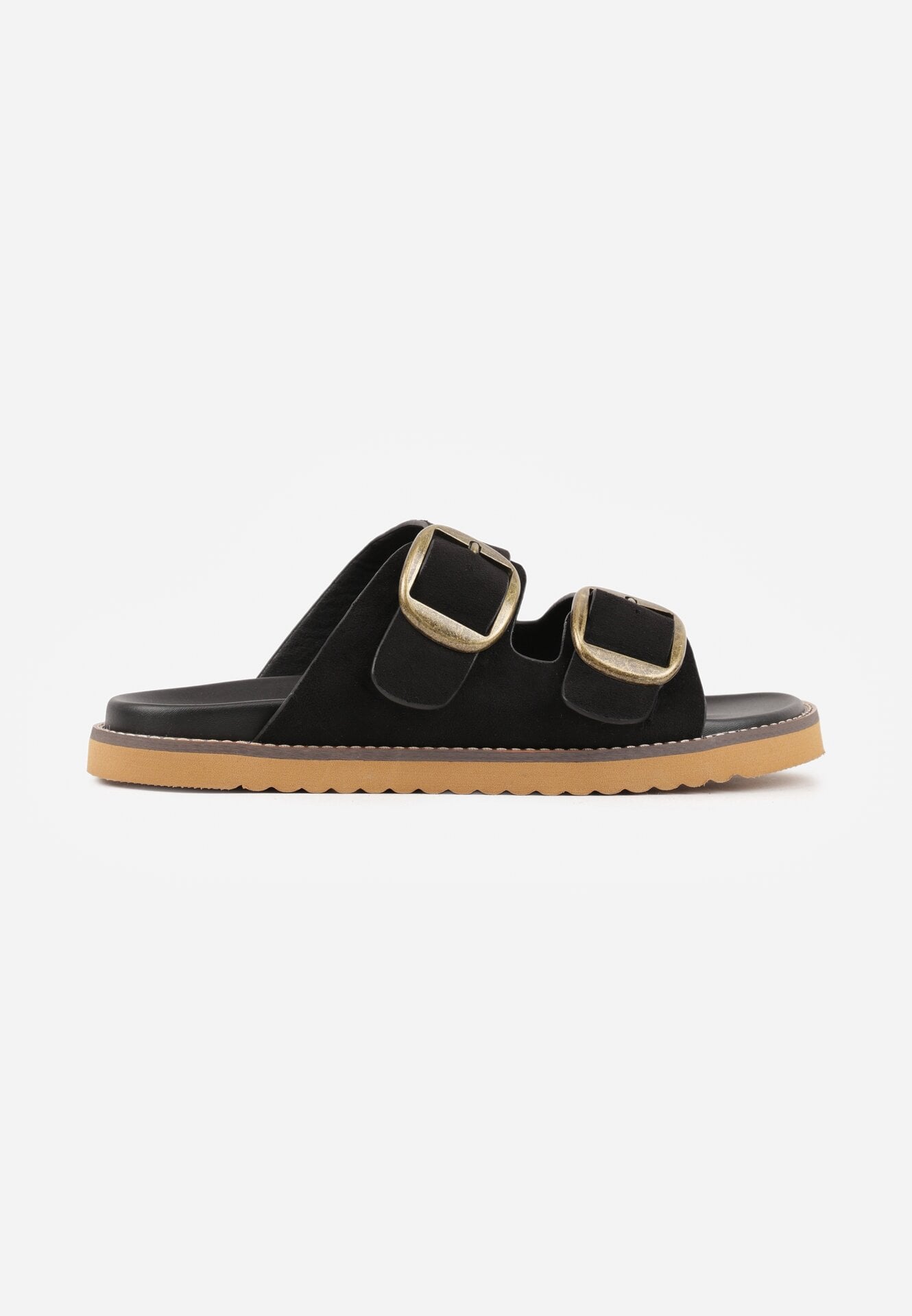 Czarne Klapki VICES z Dwoma Paskami i Metalicznymi Klamrami Kaliniassi