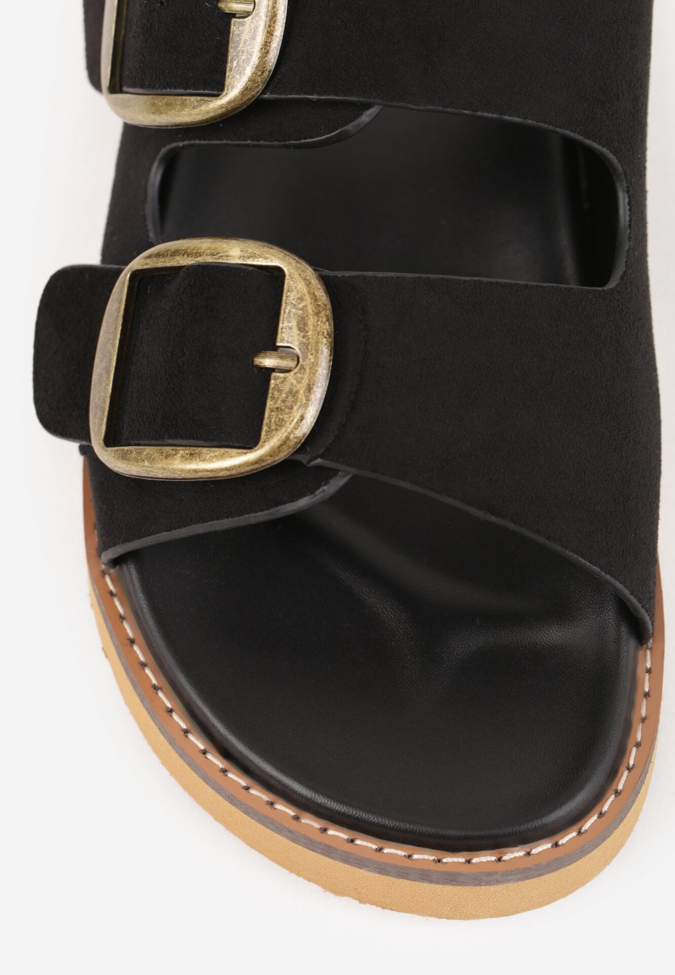 Czarne Klapki VICES z Dwoma Paskami i Metalicznymi Klamrami Kaliniassi