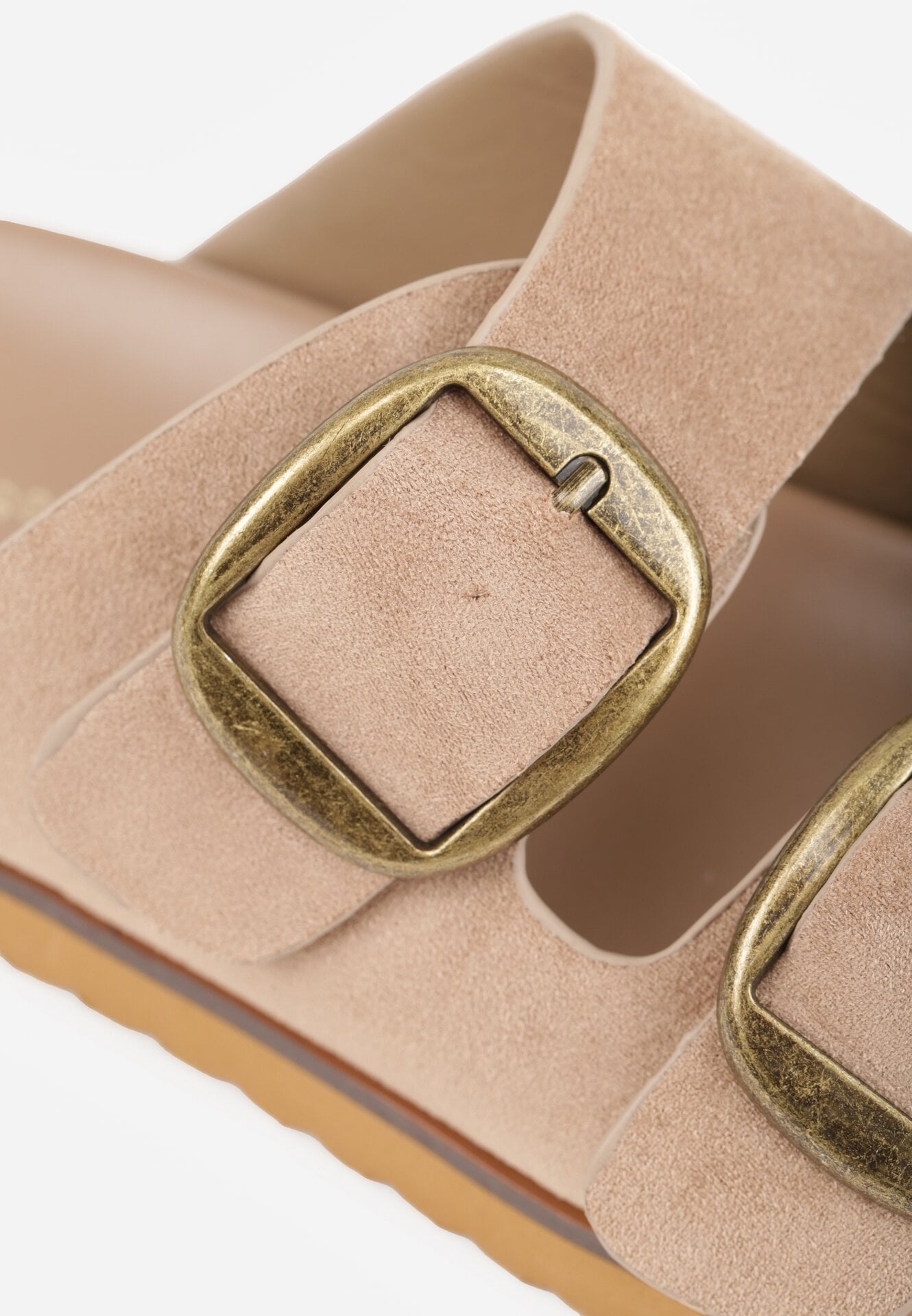 Ciemnobeżowe Klapki VICES z Dwoma Paskami i Metalicznymi Klamrami Kaliniassi