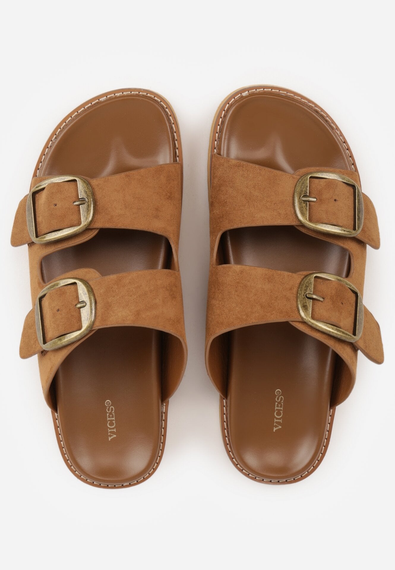 Ciemnobrązowe Klapki VICES z Dwoma Paskami i Metalicznymi Klamrami Kaliniassi