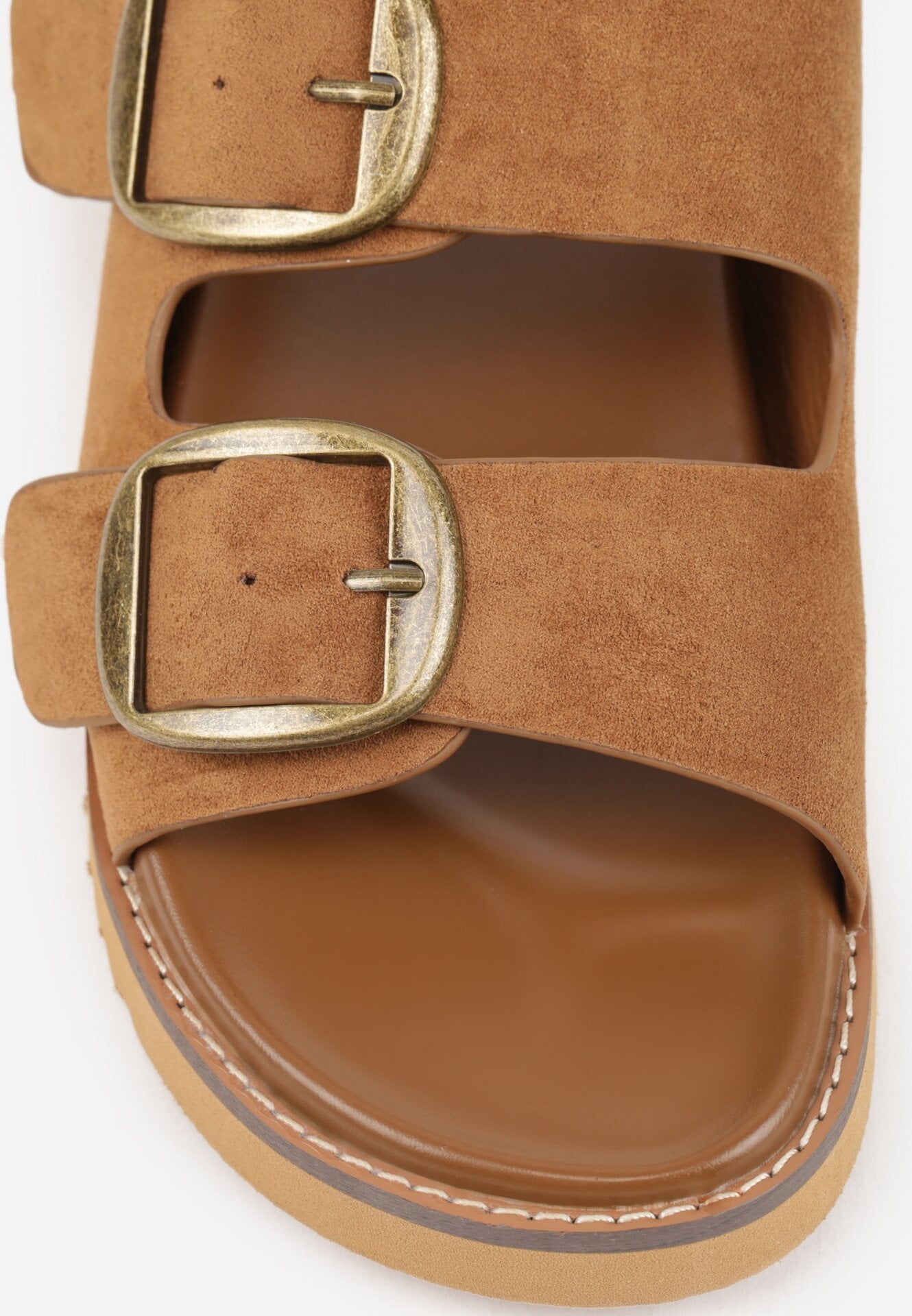 Ciemnobrązowe Klapki VICES z Dwoma Paskami i Metalicznymi Klamrami Kaliniassi