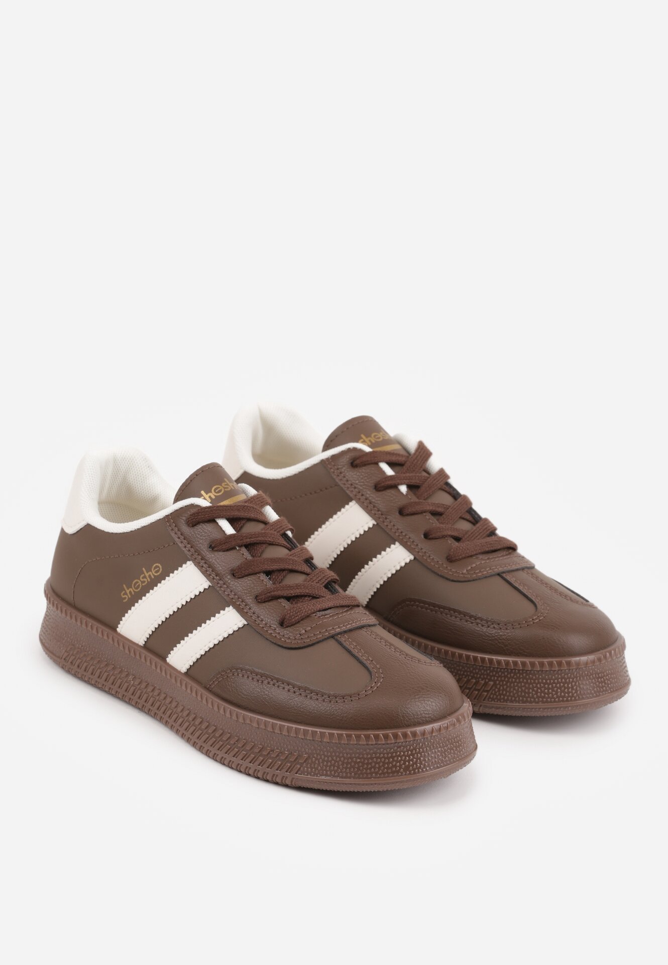 Brązowe Sneakersy w Stylu Tenisówek z Paskami na Boku Saliena