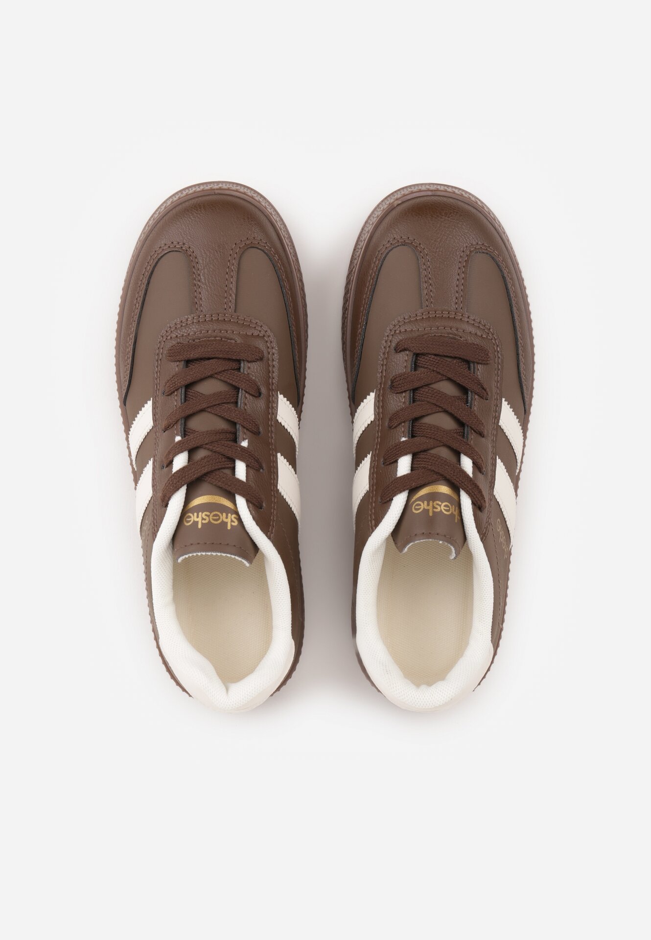 Brązowe Sneakersy w Stylu Tenisówek z Paskami na Boku Saliena