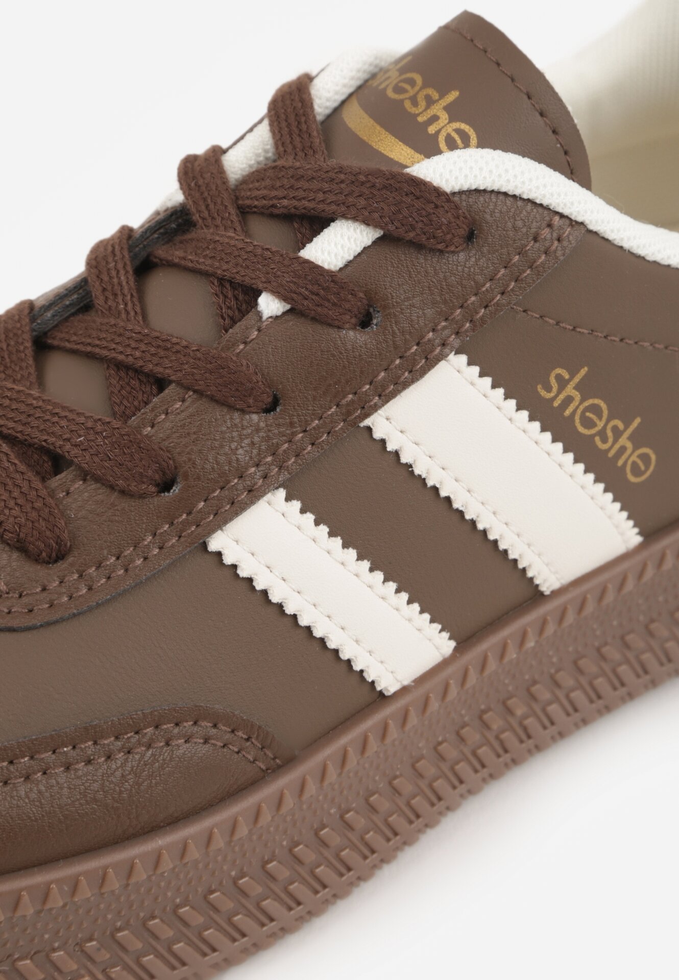 Brązowe Sneakersy w Stylu Tenisówek z Paskami na Boku Saliena