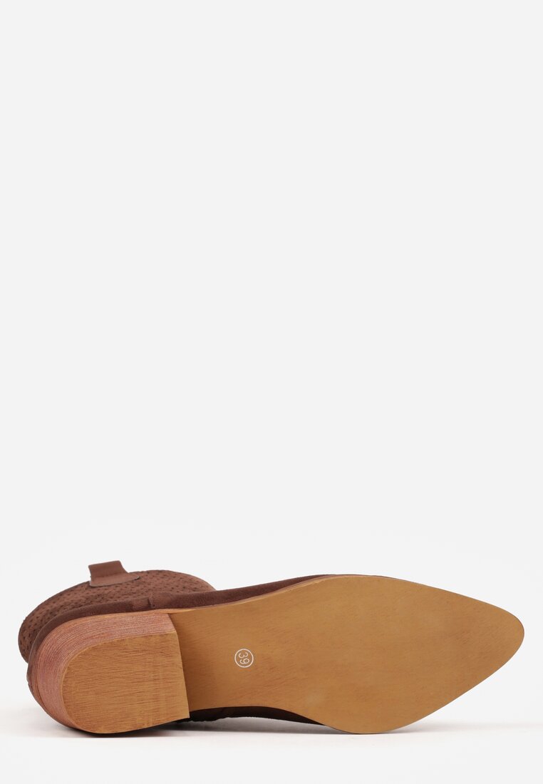 Brązowe Ażurowe Botki Vices w Stylu Kowbojek na Obcasie Norfedi