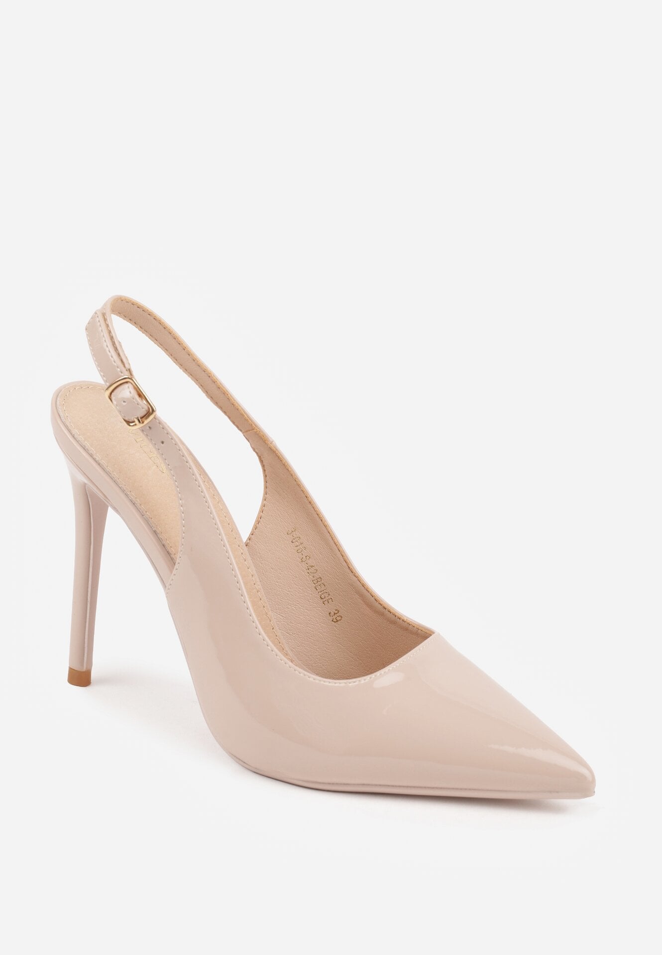 Beżowe Lakierowane Szpilki VICES z Odkrytą Piętą i Wkładką ze Skóry Naturalnej Salena