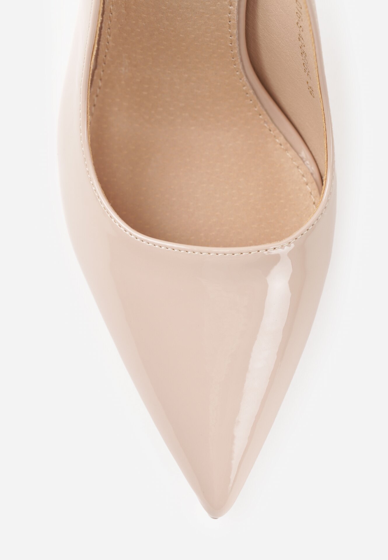 Beżowe Lakierowane Szpilki VICES z Odkrytą Piętą i Wkładką ze Skóry Naturalnej Salena