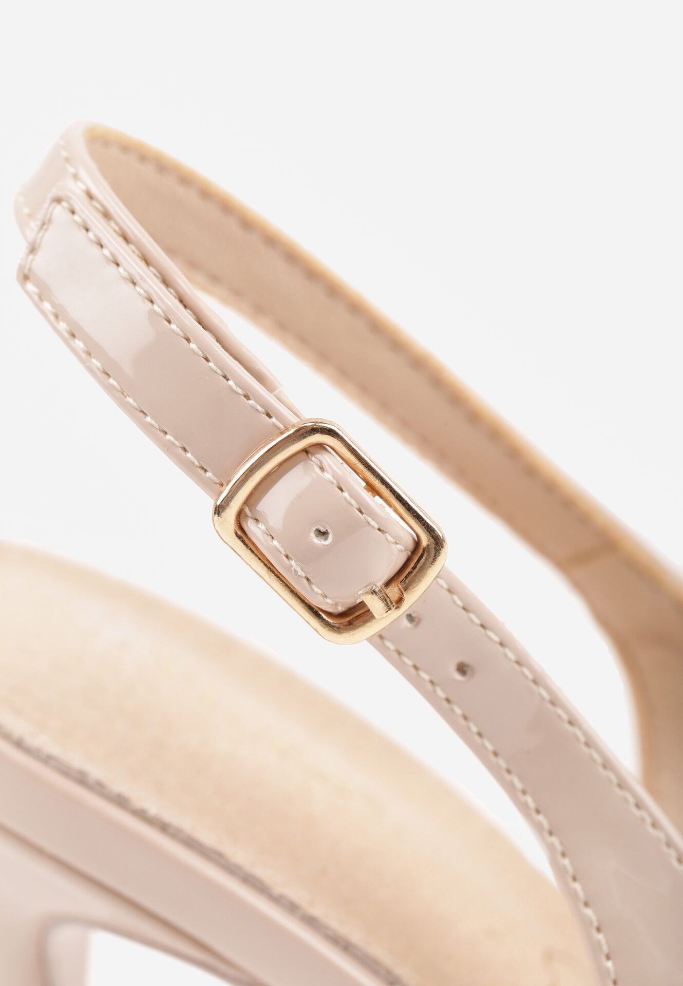 Beżowe Lakierowane Szpilki VICES z Odkrytą Piętą i Wkładką ze Skóry Naturalnej Salena