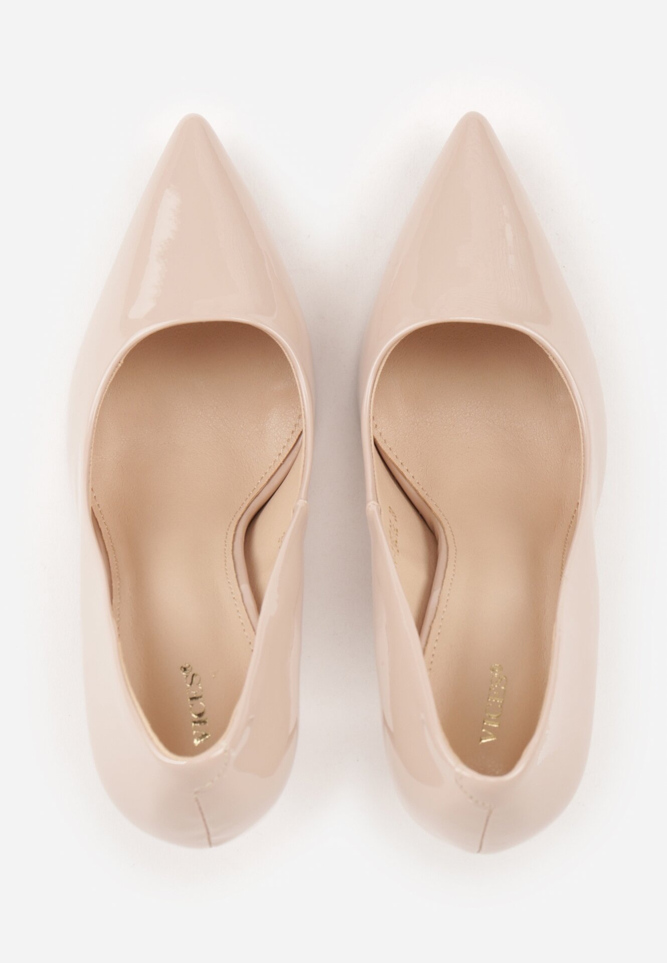 Beżowe Klasyczne Szpilki VICES z Lakierowanym Połyskiem Divenia