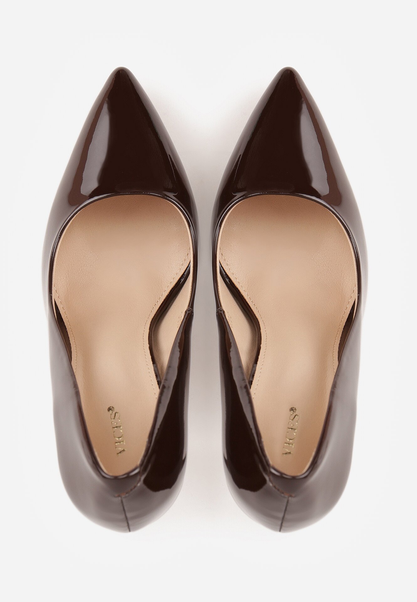 Brązowe Klasyczne Szpilki VICES z Lakierowanym Połyskiem Divenia