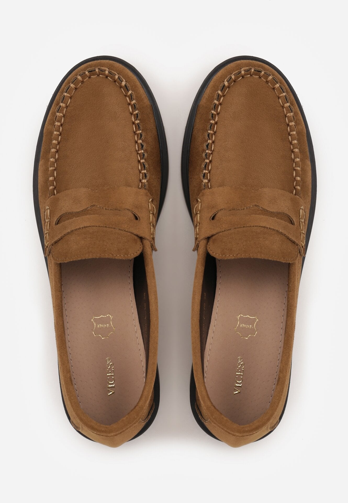 Jasnobrązowe Mokasyny VICES ze Skórzaną Wkładką Ozdobione Przeszyciami Nicogeus