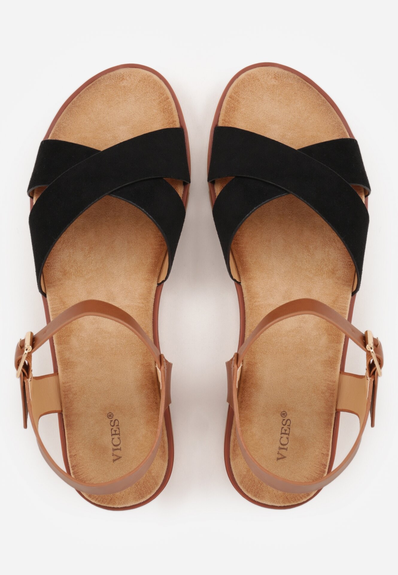 Czarne Sandały VICES na Płaskiej Podeszwie z Paskiem w Kształcie X Doriven