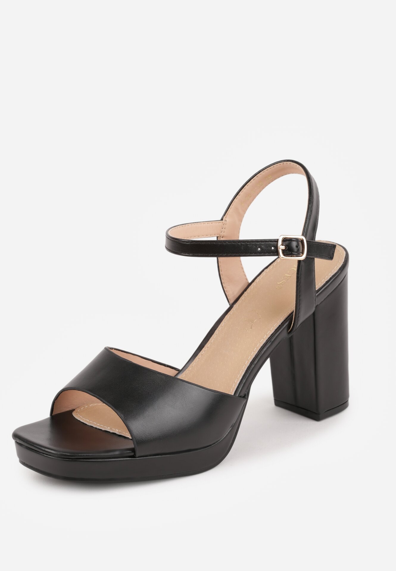 Czarne Sandały VICES na Słupku i Platformie z Wkładką ze Skóry Naturalnej Azimara