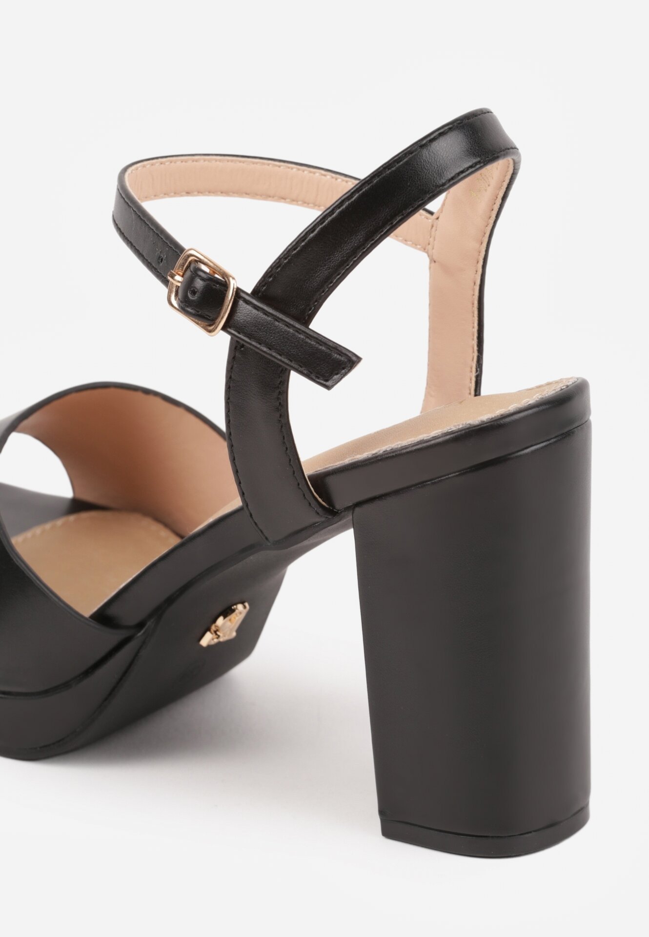 Czarne Sandały VICES na Słupku i Platformie z Wkładką ze Skóry Naturalnej Azimara