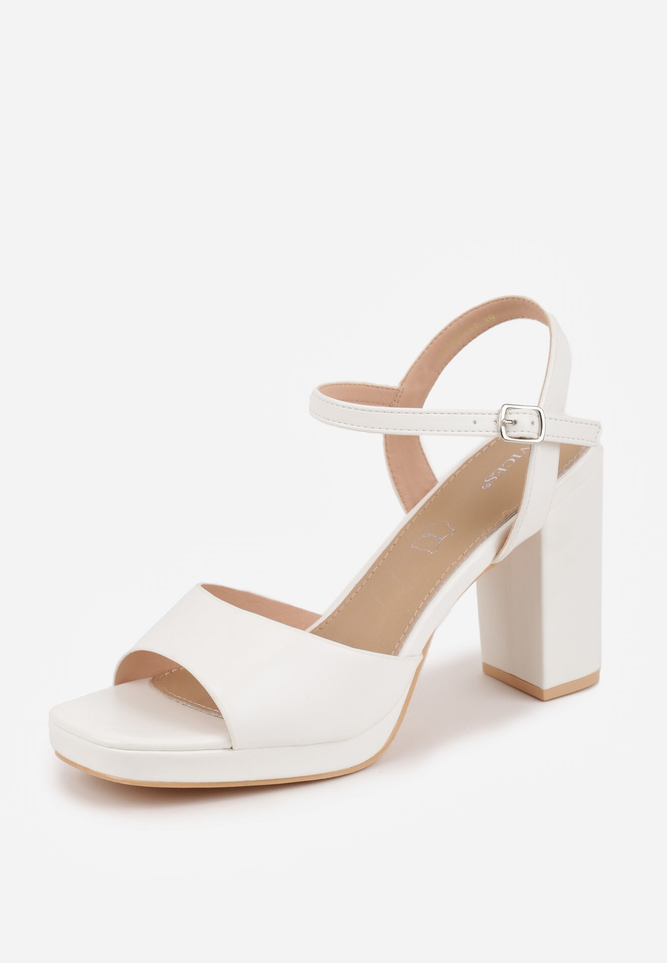 Białe Sandały VICES na Słupku i Platformie z Wkładką ze Skóry Naturalnej Azimara