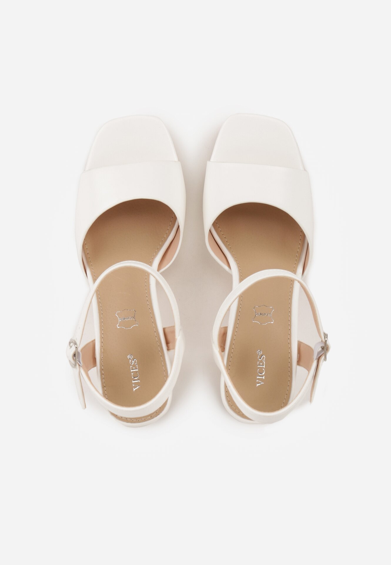 Białe Sandały VICES na Słupku i Platformie z Wkładką ze Skóry Naturalnej Azimara