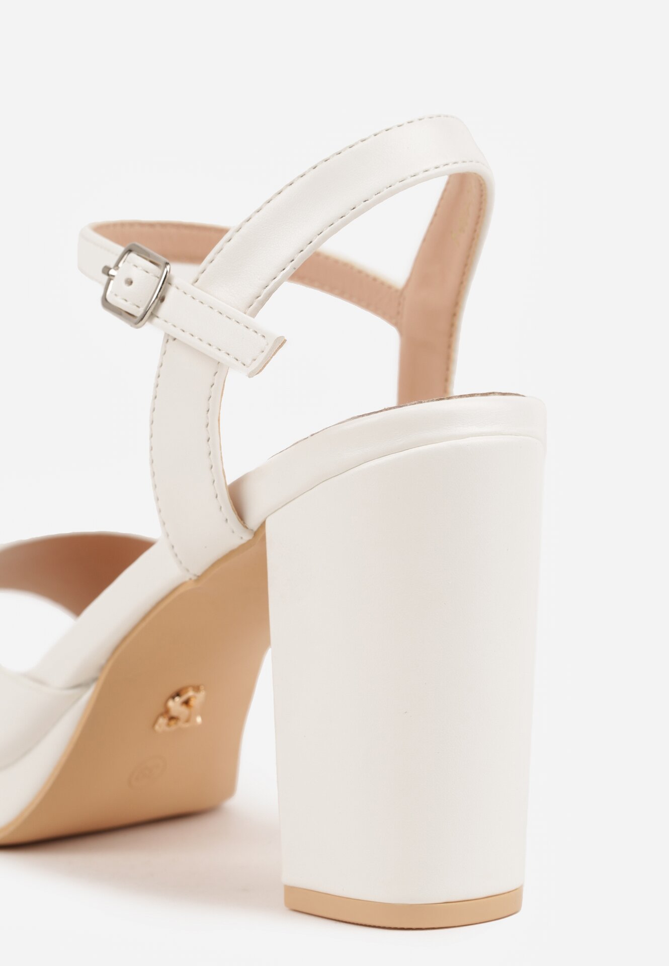 Białe Sandały VICES na Słupku i Platformie z Wkładką ze Skóry Naturalnej Azimara