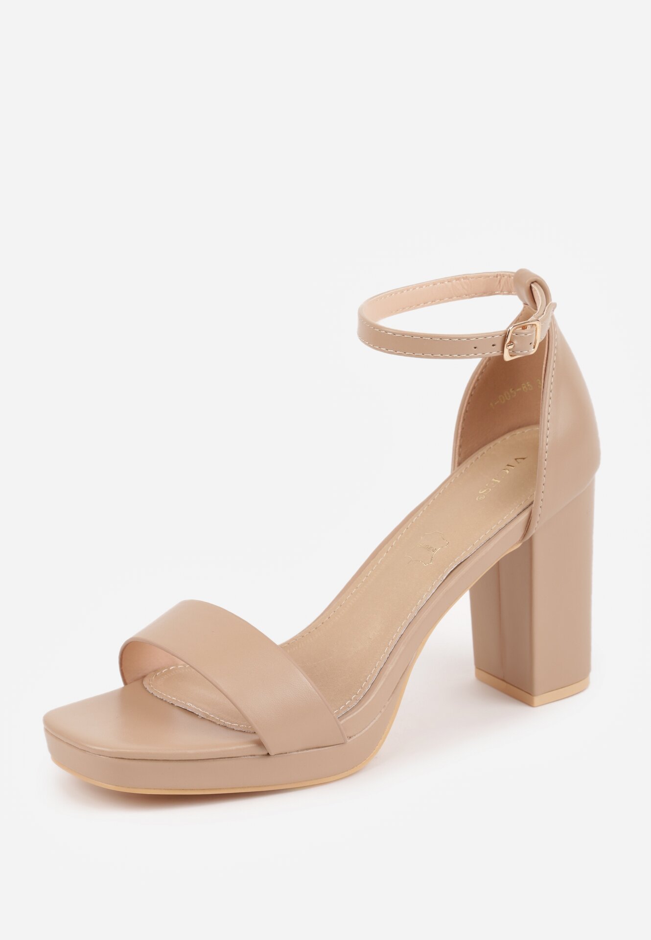 Ciemnobeżowe Sandały VICES na Słupku z Wkładką ze Skóry Naturalnej Azirera