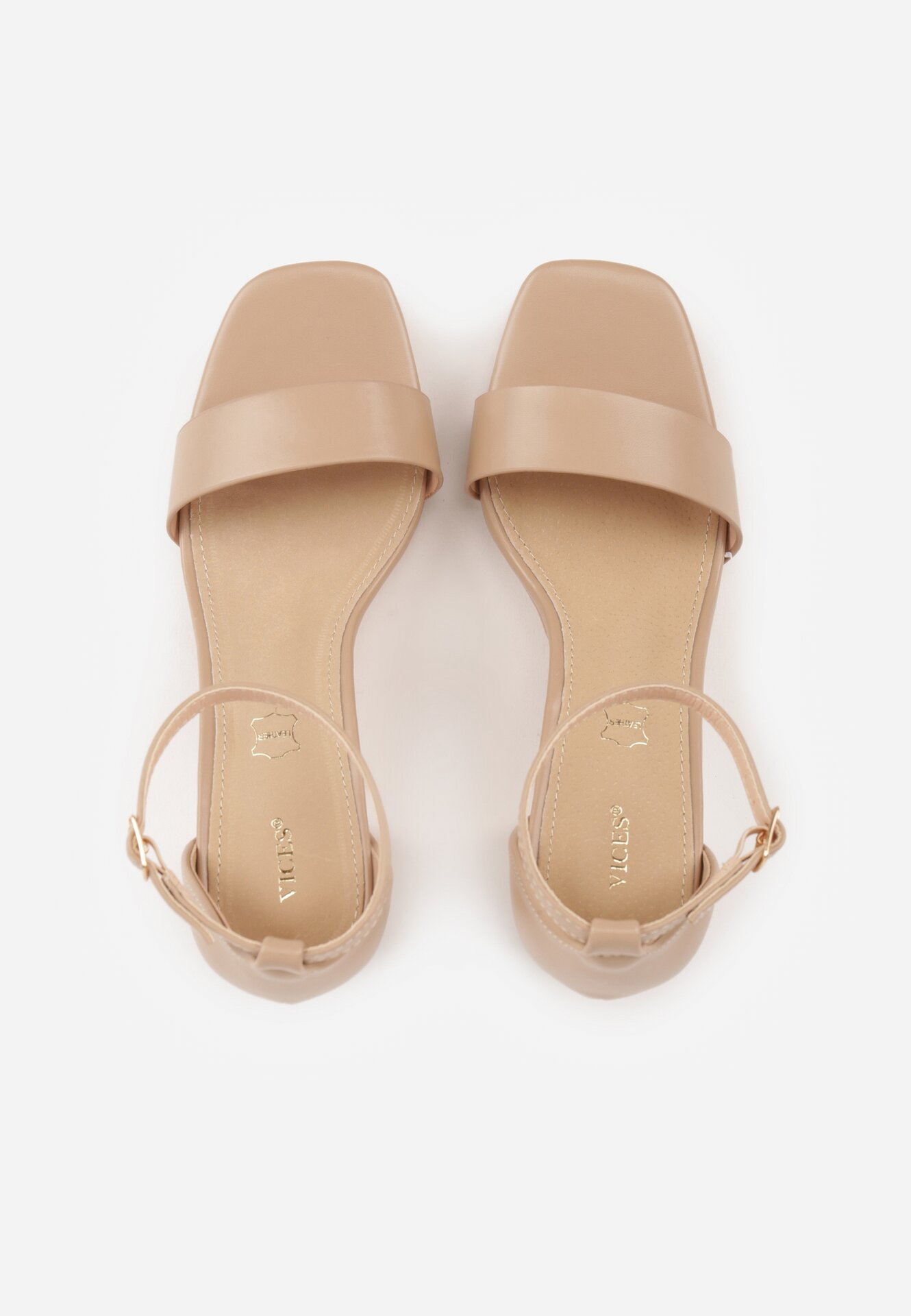 Ciemnobeżowe Sandały VICES na Słupku z Wkładką ze Skóry Naturalnej Azirera